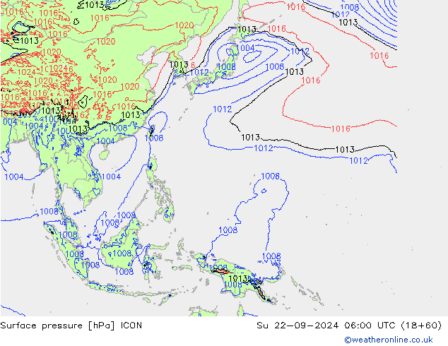 Yer basıncı ICON Paz 22.09.2024 06 UTC