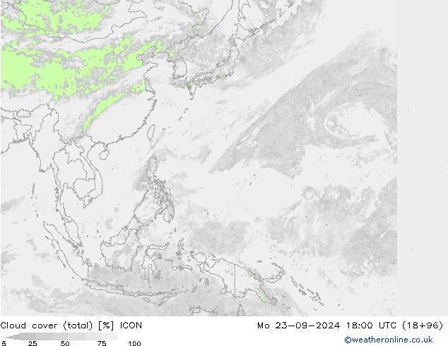 Nuages (total) ICON lun 23.09.2024 18 UTC