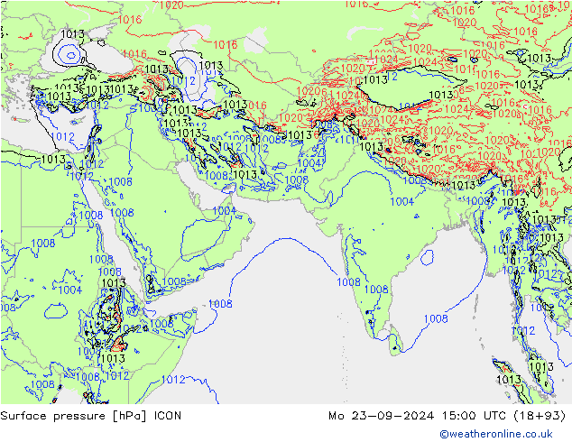 Surface pressure ICON Mo 23.09.2024 15 UTC