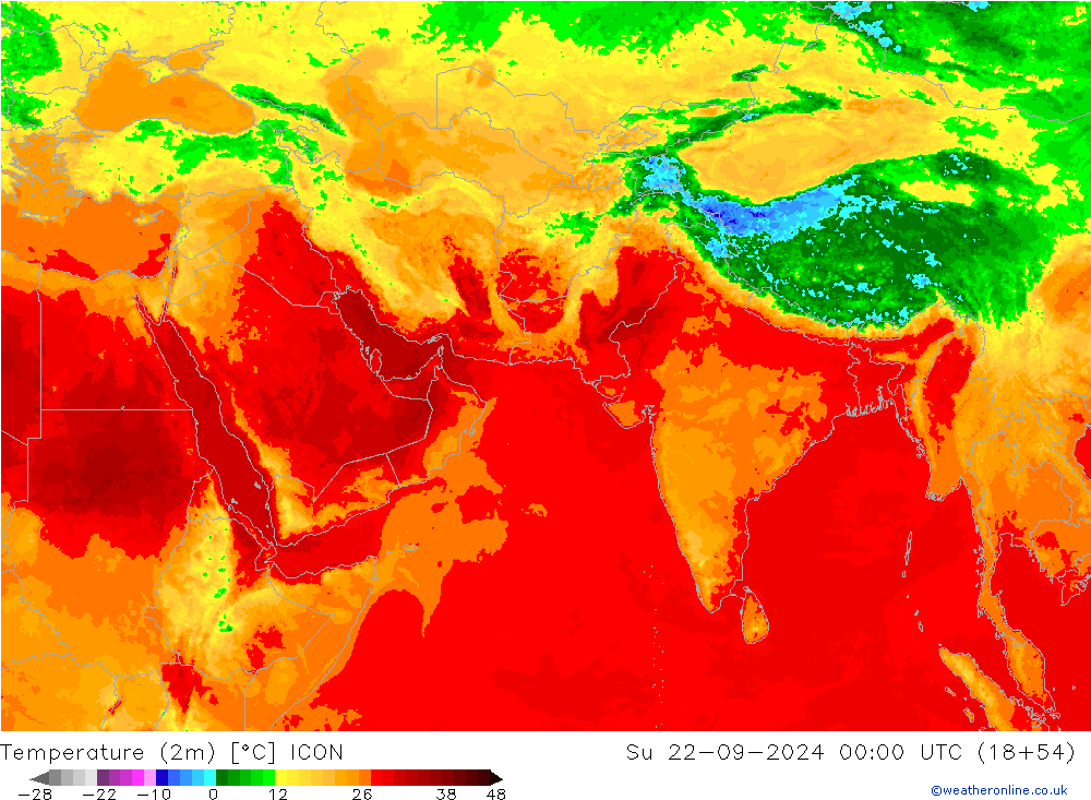 mapa temperatury (2m) ICON nie. 22.09.2024 00 UTC