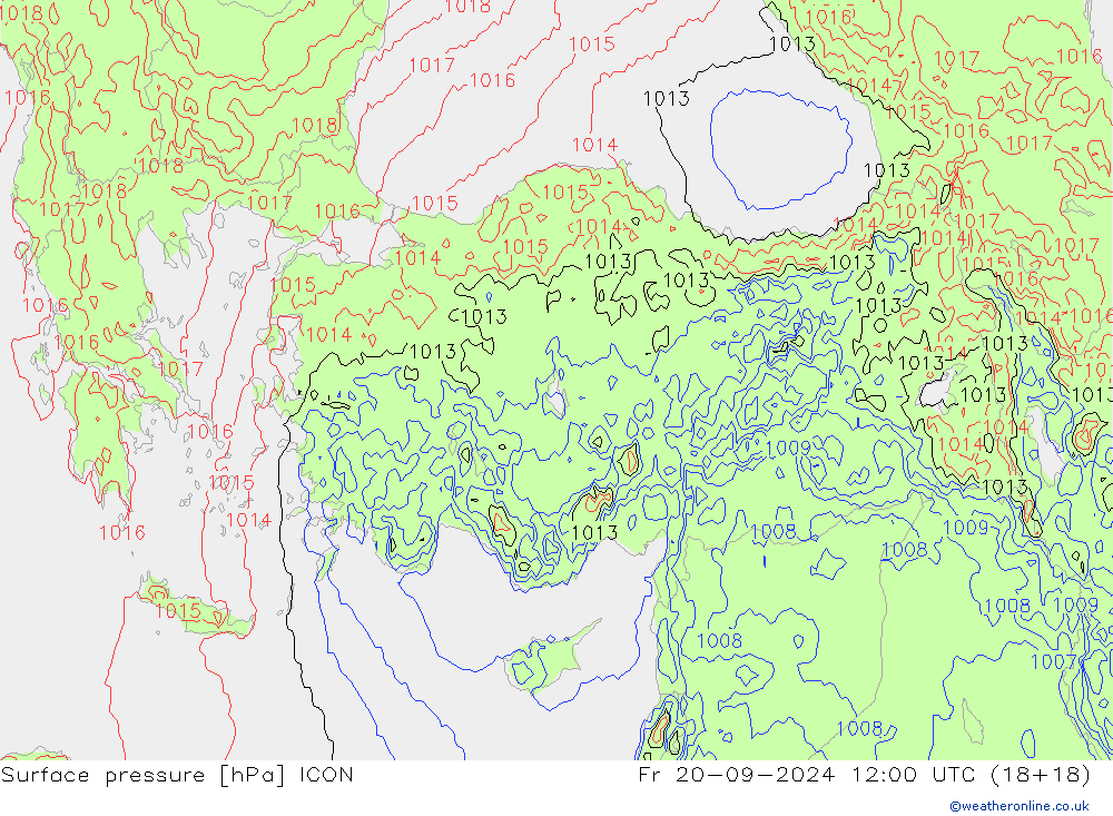 Surface pressure ICON Fr 20.09.2024 12 UTC