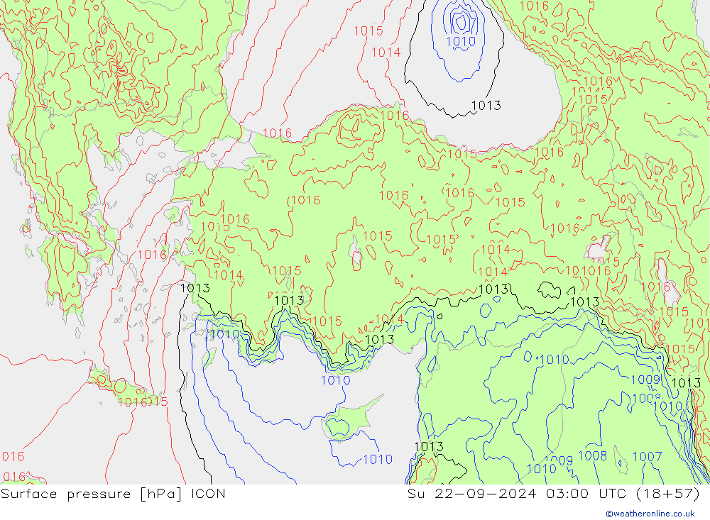 Pressione al suolo ICON dom 22.09.2024 03 UTC