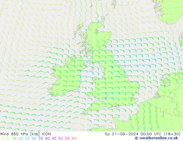 Wind 850 hPa ICON za 21.09.2024 00 UTC