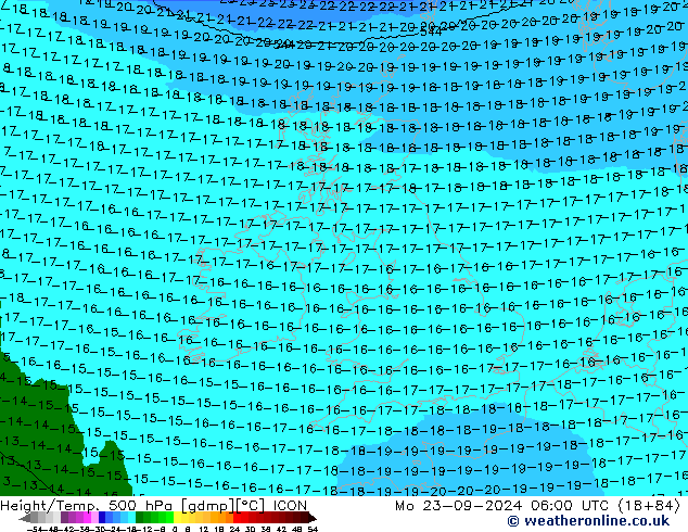 Yükseklik/Sıc. 500 hPa ICON Pzt 23.09.2024 06 UTC