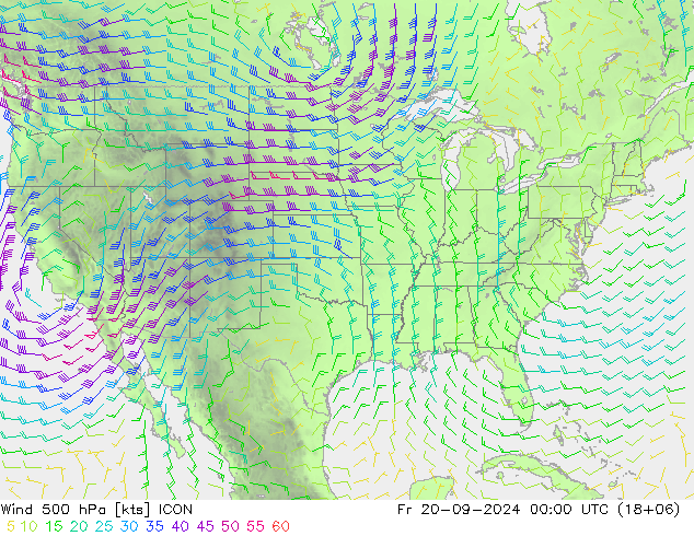 ветер 500 гПа ICON пт 20.09.2024 00 UTC
