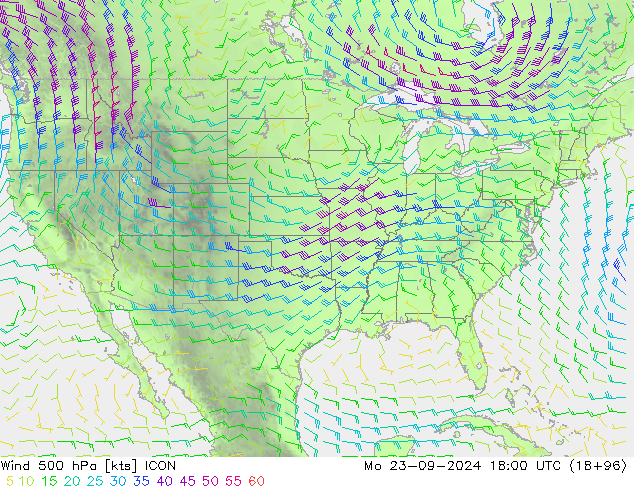 Wind 500 hPa ICON ma 23.09.2024 18 UTC