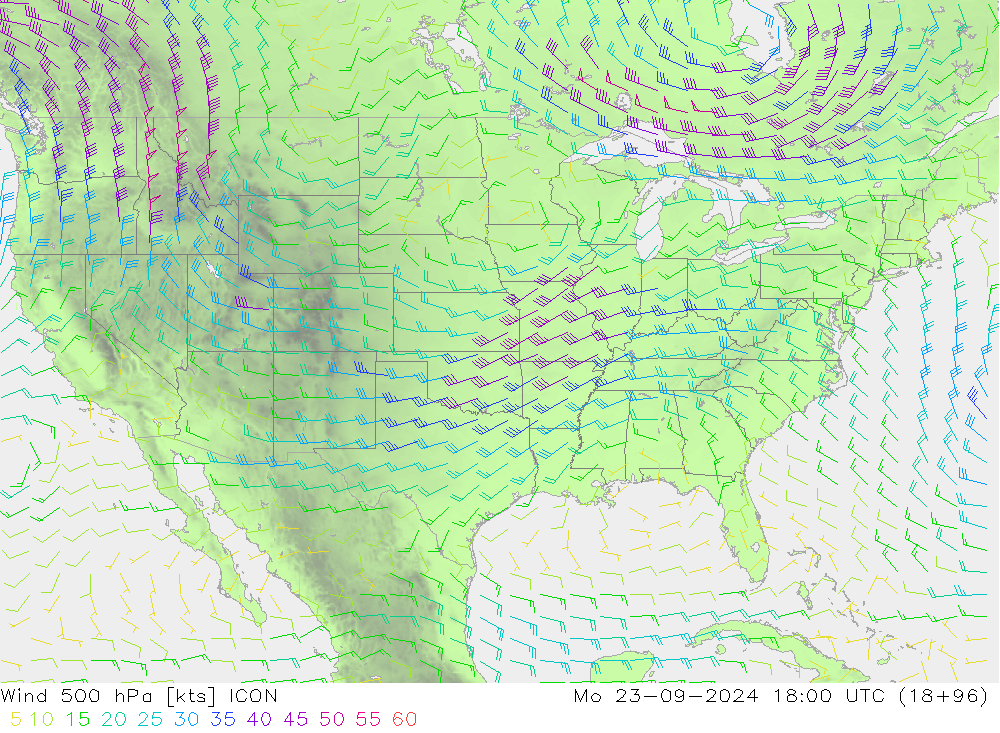 Vento 500 hPa ICON Seg 23.09.2024 18 UTC