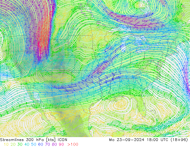 Linha de corrente 300 hPa ICON Seg 23.09.2024 18 UTC