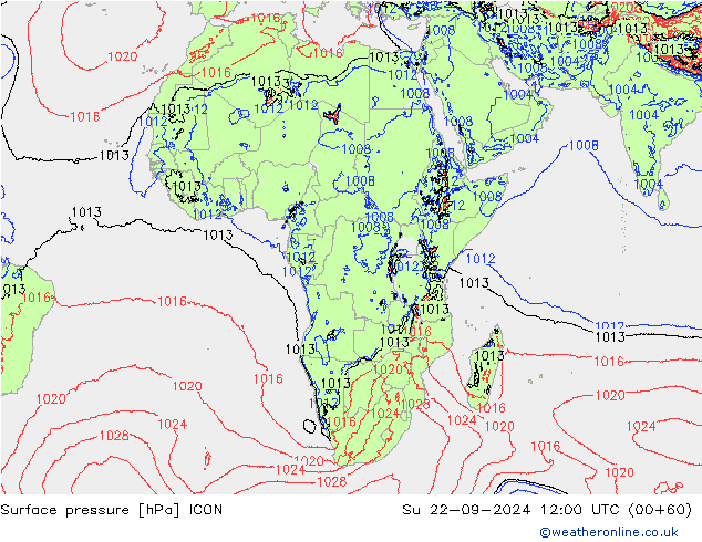 Surface pressure ICON Su 22.09.2024 12 UTC