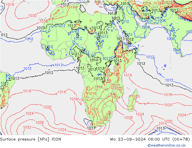 Atmosférický tlak ICON Po 23.09.2024 06 UTC