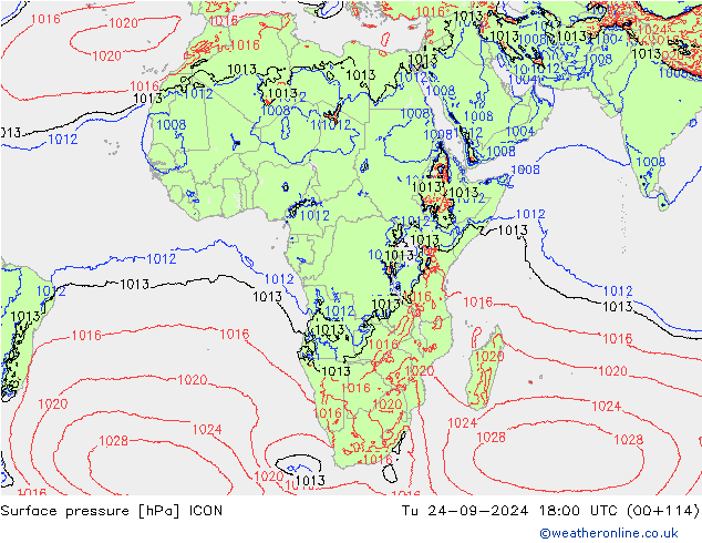 Surface pressure ICON Tu 24.09.2024 18 UTC