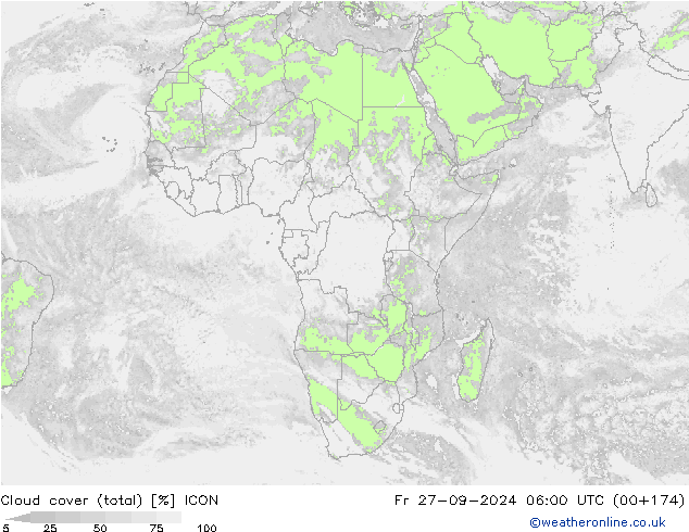 Nubi (totali) ICON ven 27.09.2024 06 UTC