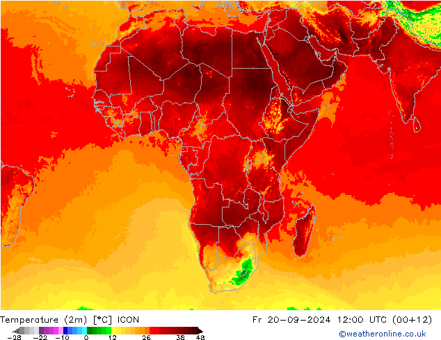 Temperatura (2m) ICON Sex 20.09.2024 12 UTC