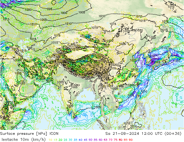 Isotachs (kph) ICON So 21.09.2024 12 UTC