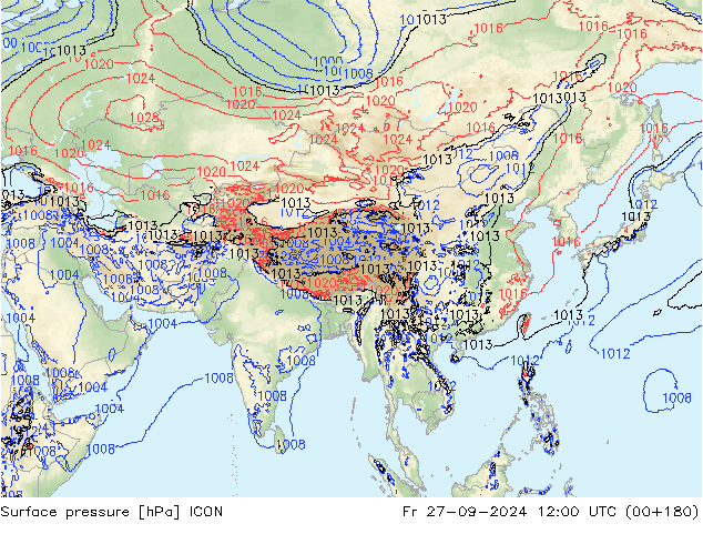 Yer basıncı ICON Cu 27.09.2024 12 UTC