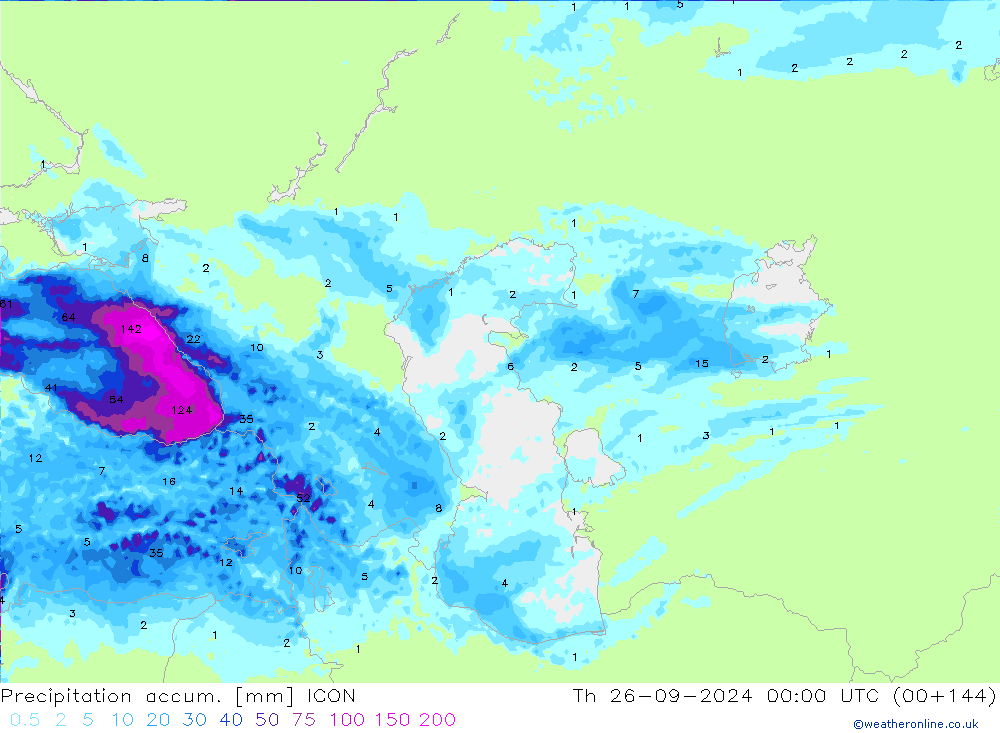 Precipitation accum. ICON Th 26.09.2024 00 UTC