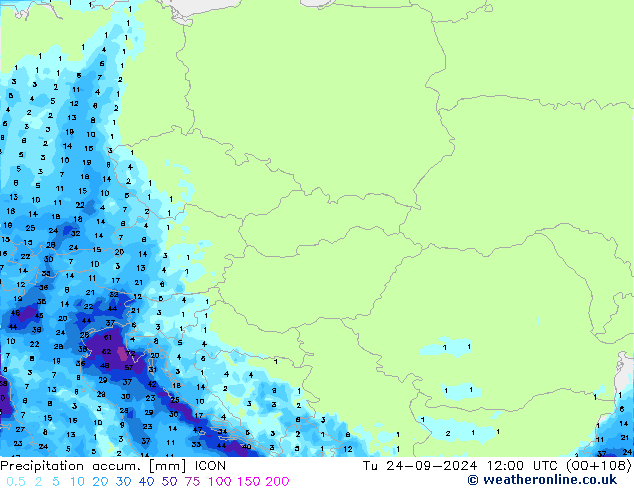 Precipitation accum. ICON Tu 24.09.2024 12 UTC