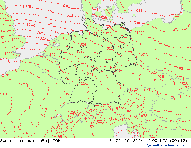 Pressione al suolo ICON ven 20.09.2024 12 UTC