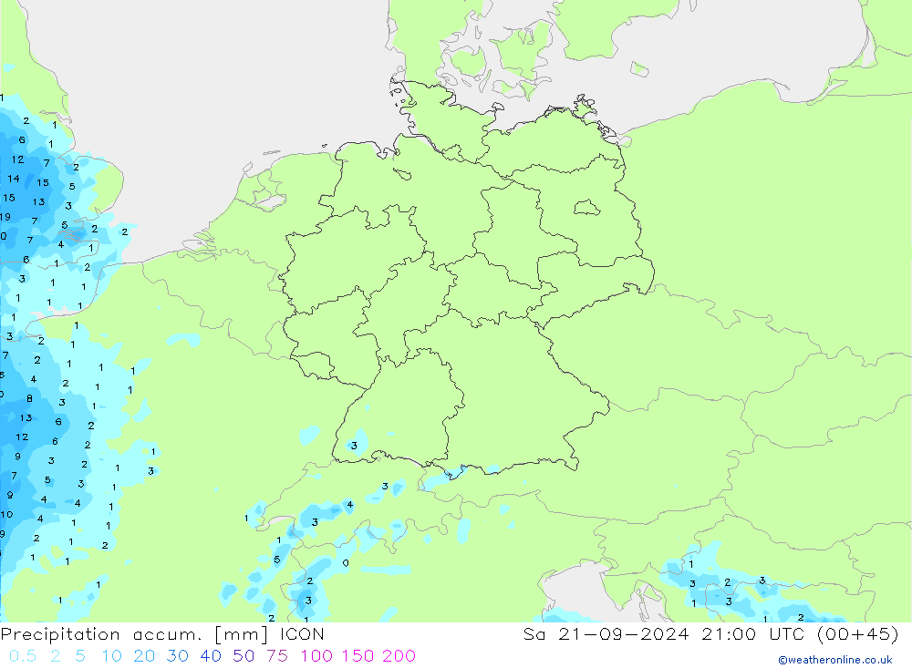 Precipitation accum. ICON So 21.09.2024 21 UTC