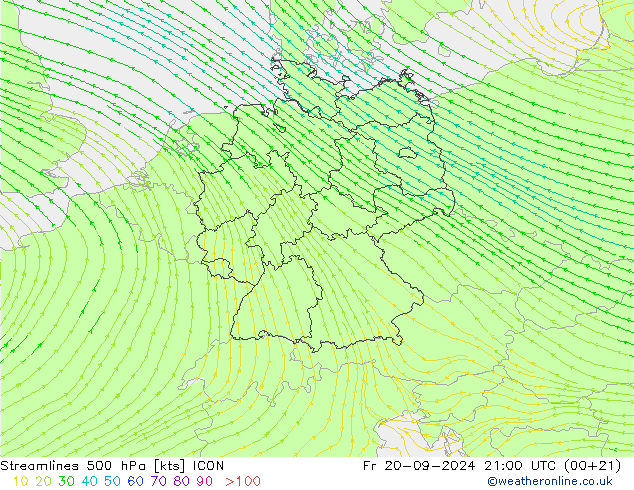 Streamlines 500 hPa ICON Fr 20.09.2024 21 UTC