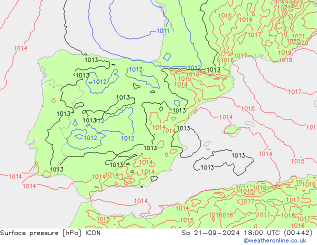 pression de l'air ICON sam 21.09.2024 18 UTC