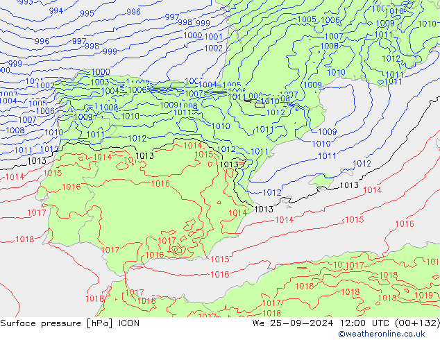 Surface pressure ICON We 25.09.2024 12 UTC