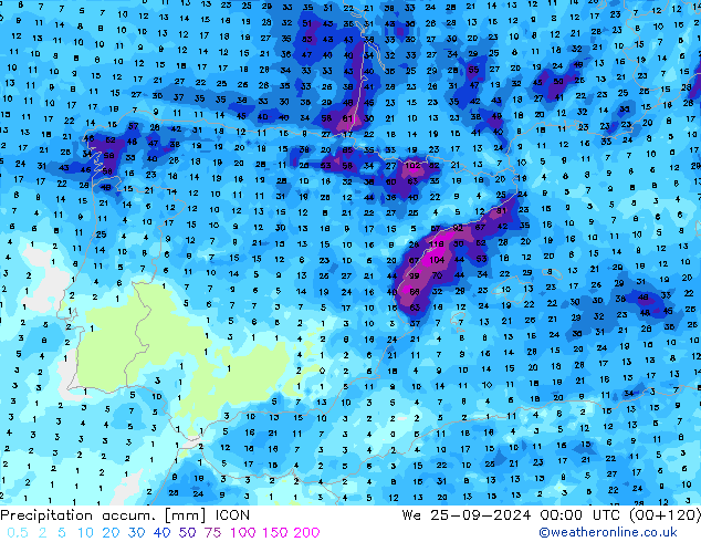 Precipitation accum. ICON  25.09.2024 00 UTC