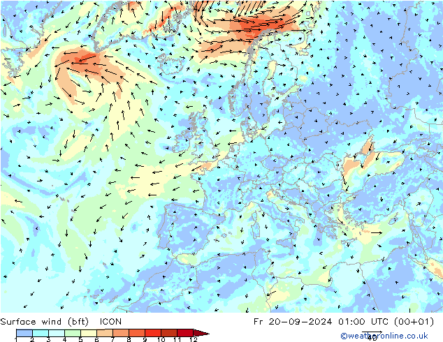 ве�Bе�@ 10 m (bft) ICON пт 20.09.2024 01 UTC