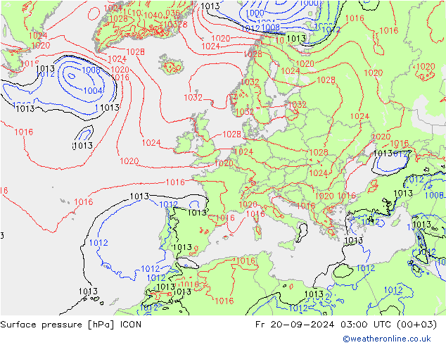 Surface pressure ICON Fr 20.09.2024 03 UTC