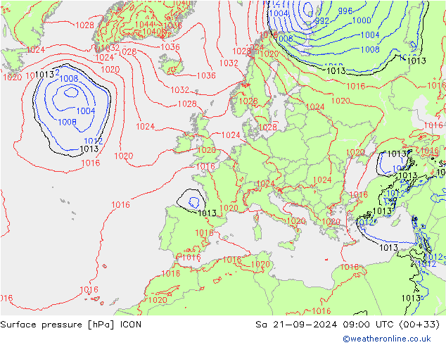 pressão do solo ICON Sáb 21.09.2024 09 UTC