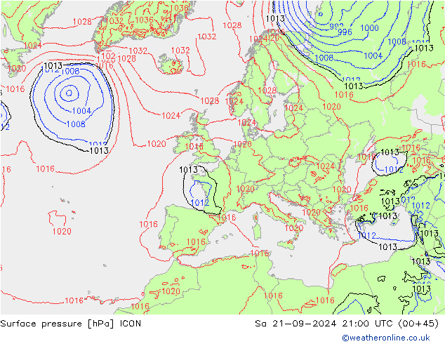 Surface pressure ICON Sa 21.09.2024 21 UTC