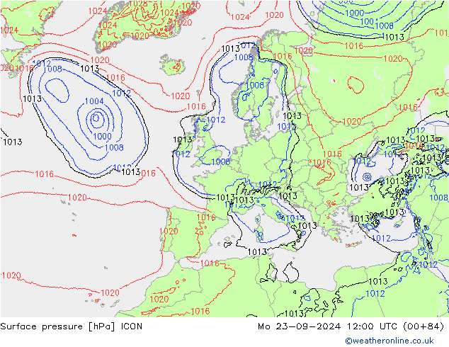 Surface pressure ICON Mo 23.09.2024 12 UTC