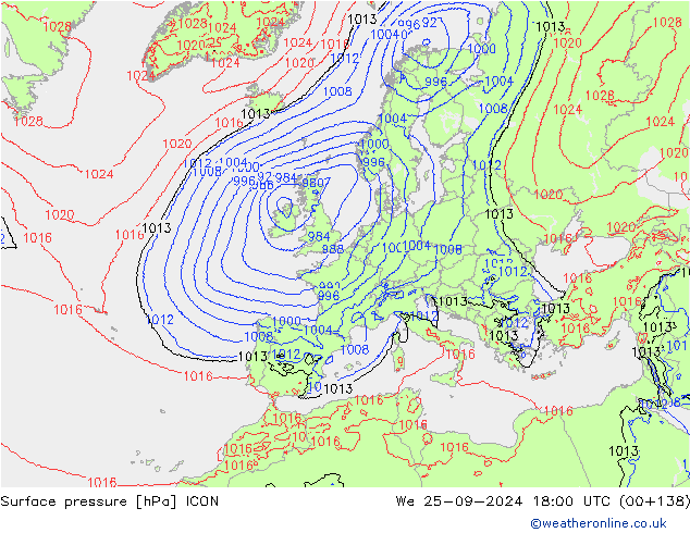 Surface pressure ICON We 25.09.2024 18 UTC