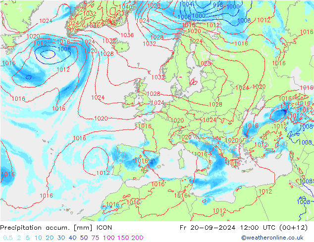 Precipitation accum. ICON пт 20.09.2024 12 UTC