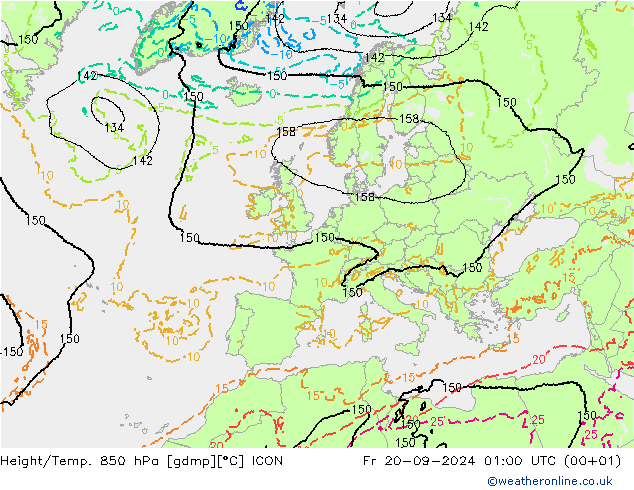 Height/Temp. 850 hPa ICON Fr 20.09.2024 01 UTC