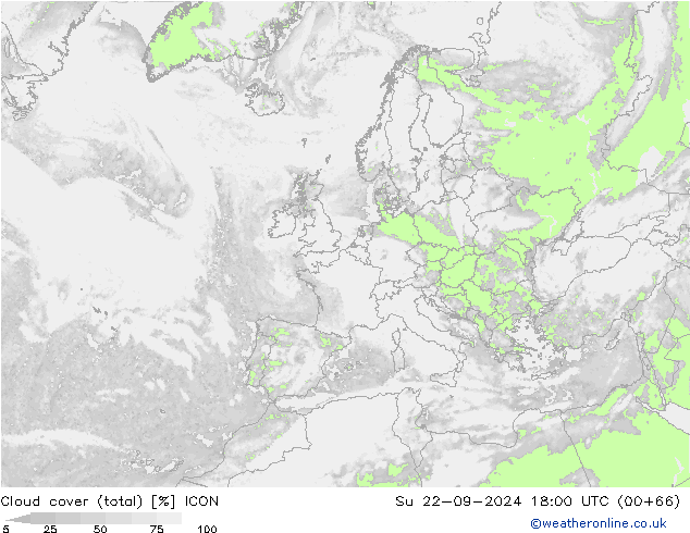 Cloud cover (total) ICON Su 22.09.2024 18 UTC