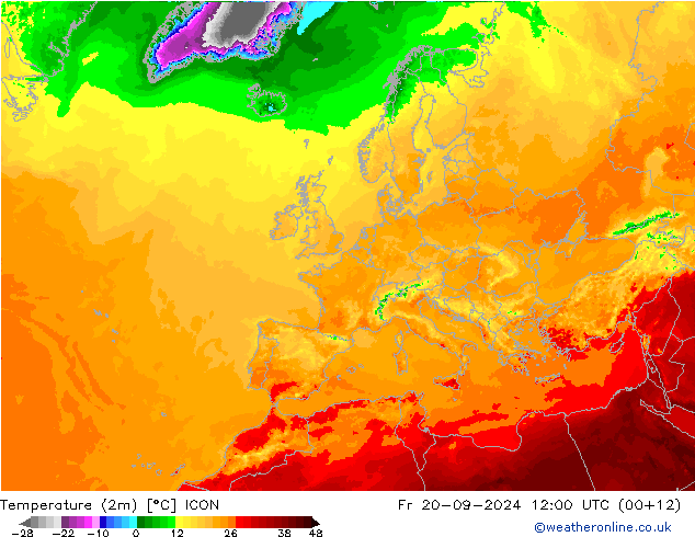 température (2m) ICON ven 20.09.2024 12 UTC