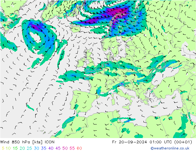 Wind 850 hPa ICON Fr 20.09.2024 01 UTC