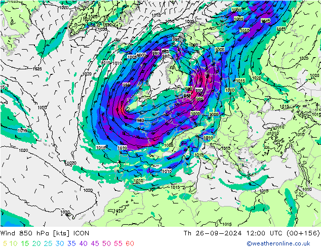 Wind 850 hPa ICON Th 26.09.2024 12 UTC