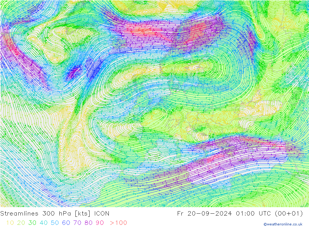 Streamlines 300 hPa ICON Fr 20.09.2024 01 UTC