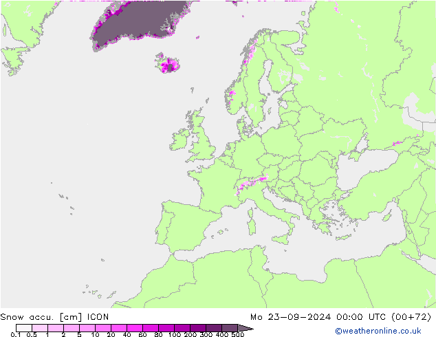 Snow accu. ICON lun 23.09.2024 00 UTC