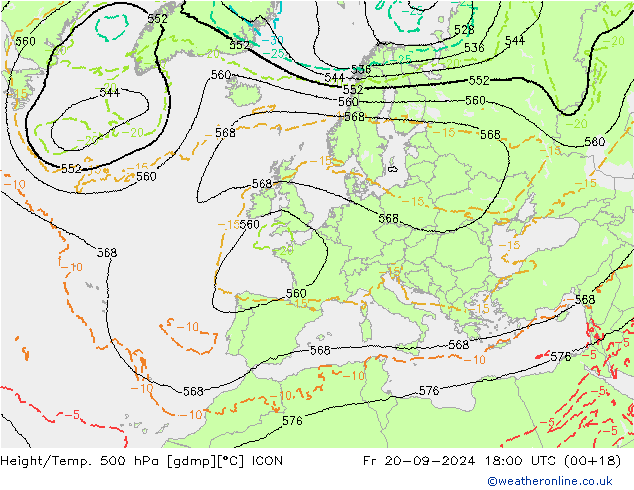 Height/Temp. 500 hPa ICON Pá 20.09.2024 18 UTC