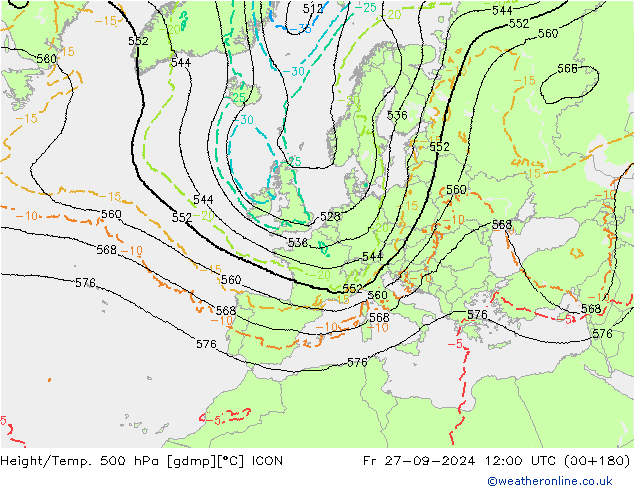 Géop./Temp. 500 hPa ICON ven 27.09.2024 12 UTC