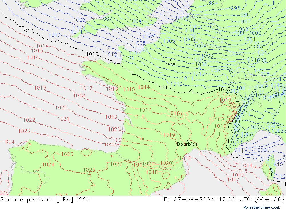 Yer basıncı ICON Cu 27.09.2024 12 UTC