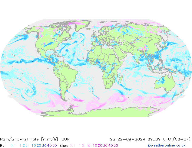 Rain/Snowfall rate ICON Su 22.09.2024 09 UTC