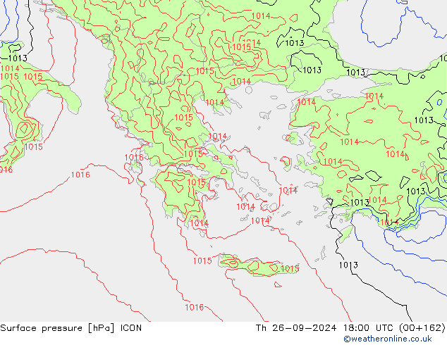 Pressione al suolo ICON gio 26.09.2024 18 UTC