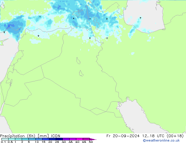 Totale neerslag (6h) ICON vr 20.09.2024 18 UTC