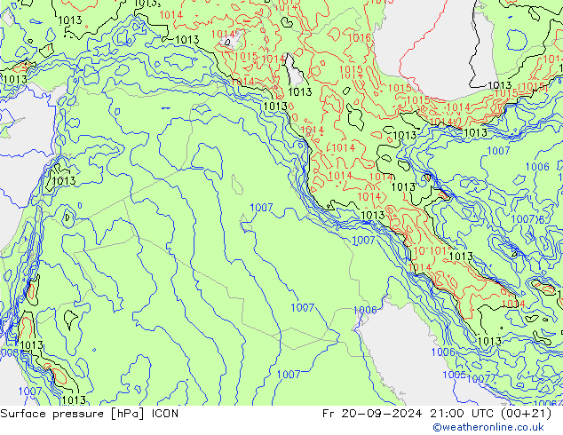 приземное давление ICON пт 20.09.2024 21 UTC