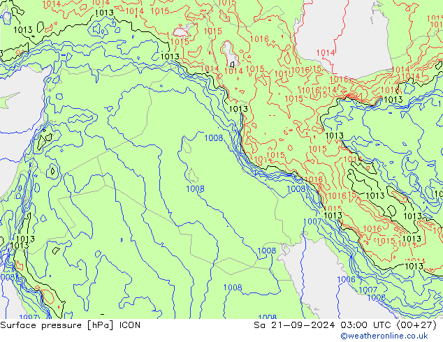 Presión superficial ICON sáb 21.09.2024 03 UTC