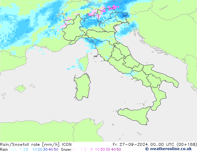 Rain/Snowfall rate ICON Fr 27.09.2024 00 UTC